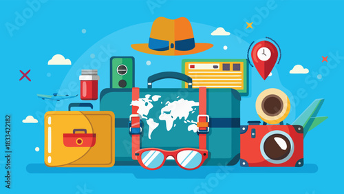 An illustrated globe with various landmarks, conveying the idea of embarking on a journey around the world..eps