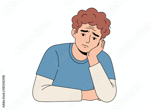 An embarrassed, confused individual blushing, a shy, anxious man feeling ashamed and turning red, a hesitant guy with shame, shyness, and confusion, depicted as a flat vector illustration on a white