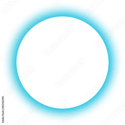 Neon circle ring glowing in blue light with white space for text. Neon light frame border.