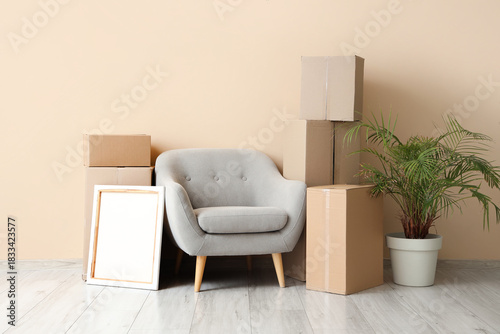 Cardboard boxes with grey a...