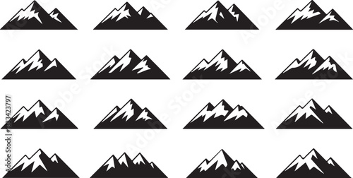 Mountain peaks and ridges icons form a seamless pattern against a transparent background
