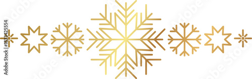 Gold snowflake border. Winter Christmas design decoration.