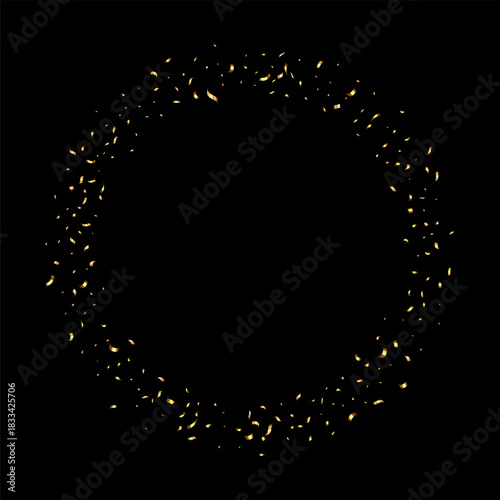 Golden serpentine ribbons frame. Confetti round banner. Luxury streamer