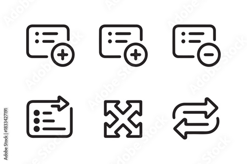 Set of outline icons for list management and actions