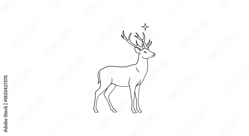 Fototapeta premium Elegant line drawing of a majestic stag with antlers on a white background