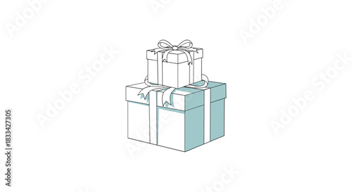 Stack of two elegantly wrapped gift boxes tied with ribbons and bows