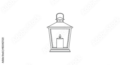 Simple line drawing of an old fashioned lantern with a candle inside