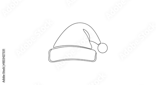 Simple outline drawing of a classic santa claus hat on a white background