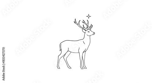 Elegant line drawing of a majestic stag with antlers on a white background