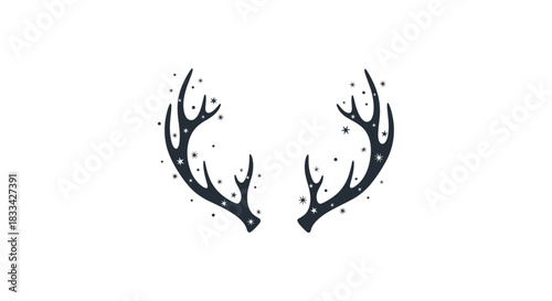 Stylized dark deer antlers with subtle sparkle accents on a clean white background