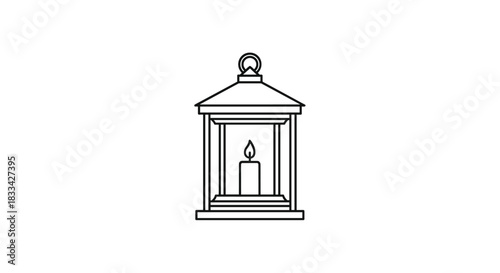 Simple outline drawing of a vintage lantern with a lit candle inside