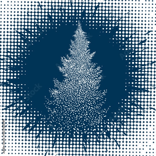 Snow covered tree object. hand drawing. Not AI. Vector illustration