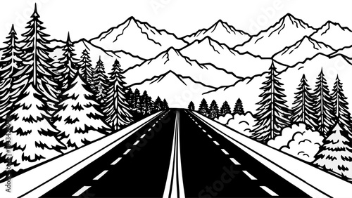 Very beautiful long scenic road stretching toward the Great Smoky Mountains, framed by lush trees and distant peaks for a peaceful, open, semi-realistic landscape.