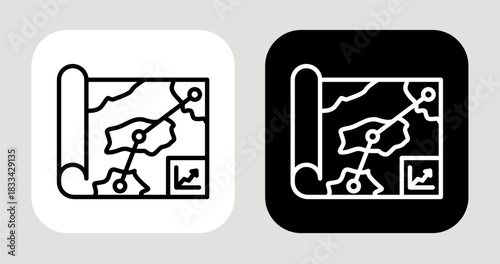 Trend Map Icon In Black and White Line Style