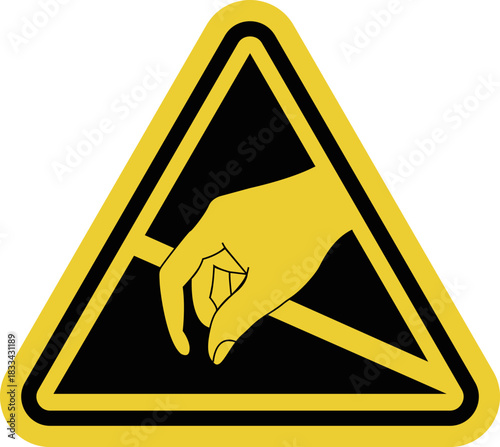 Static electricity. Yellow warning triangle sign. Accumulation and discharge of static electricity. Antistatic material.
