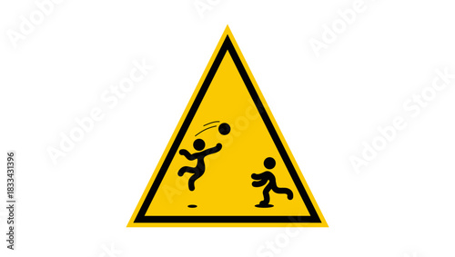Yellow sign, children playing, caution, speed limit