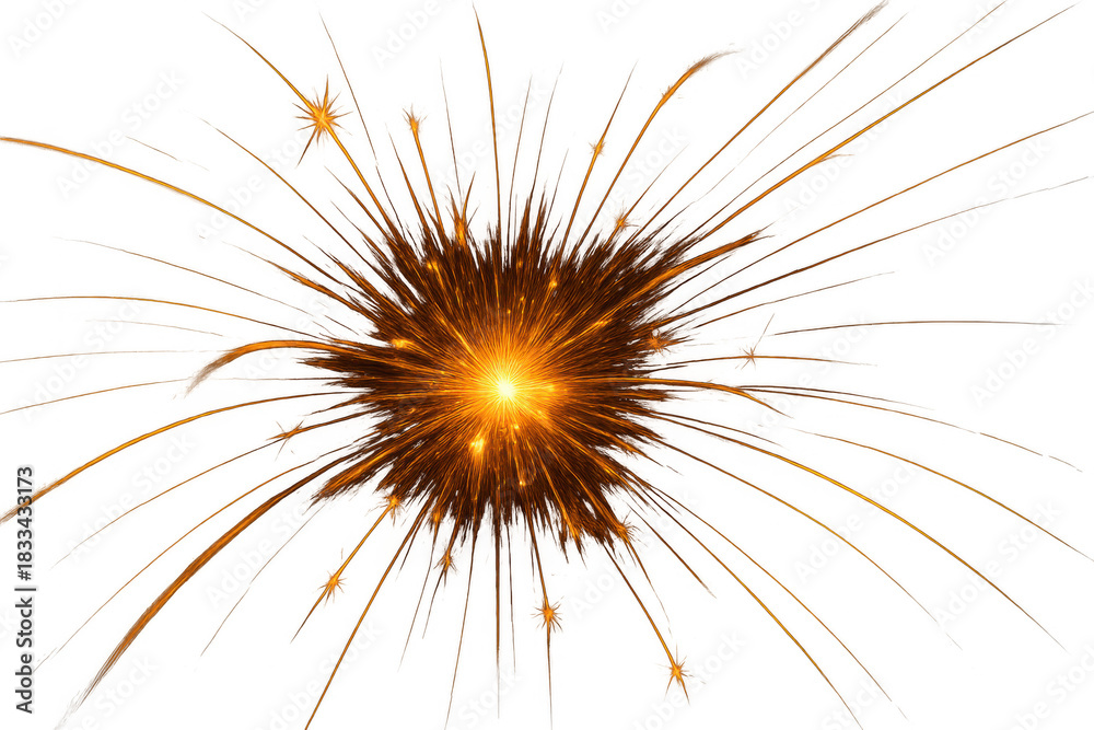 Obraz premium Bright orange explosion of sparks, fire, and light on a transparent background, bursting energy and glow effect