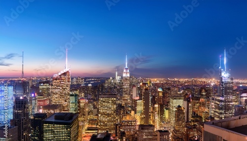 panoramic view of the night skyline in new york
