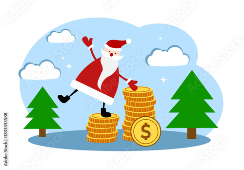 Santa Claus and money. The concept of wealth and prosperity. Greeting Card