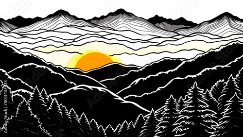 Very beautiful autumn sunrise over the Great Smoky Mountains, featuring glowing ridges, warm seasonal colors, and soft atmospheric layers that create a serene natural panorama.