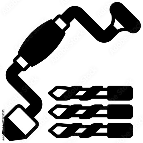Hand Drill Glyph Icon, Mini Illustration Relate To Carpentry, Wood Industry. Use For Modern Concept, Ui, Ux Web And App Development.