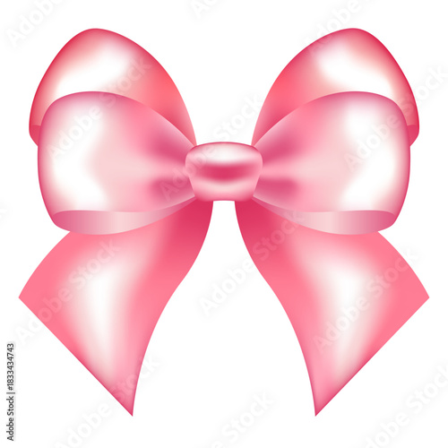 Bright pink bow. Gift wrapping. Beautiful satin ribbon.