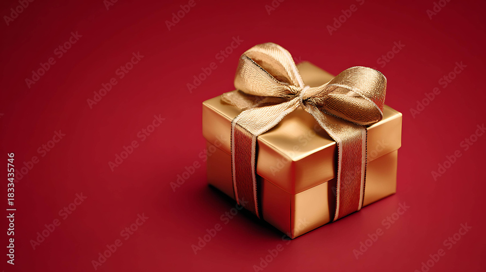 Obraz premium Festive Golden Gift Box for Christmas Advertising
