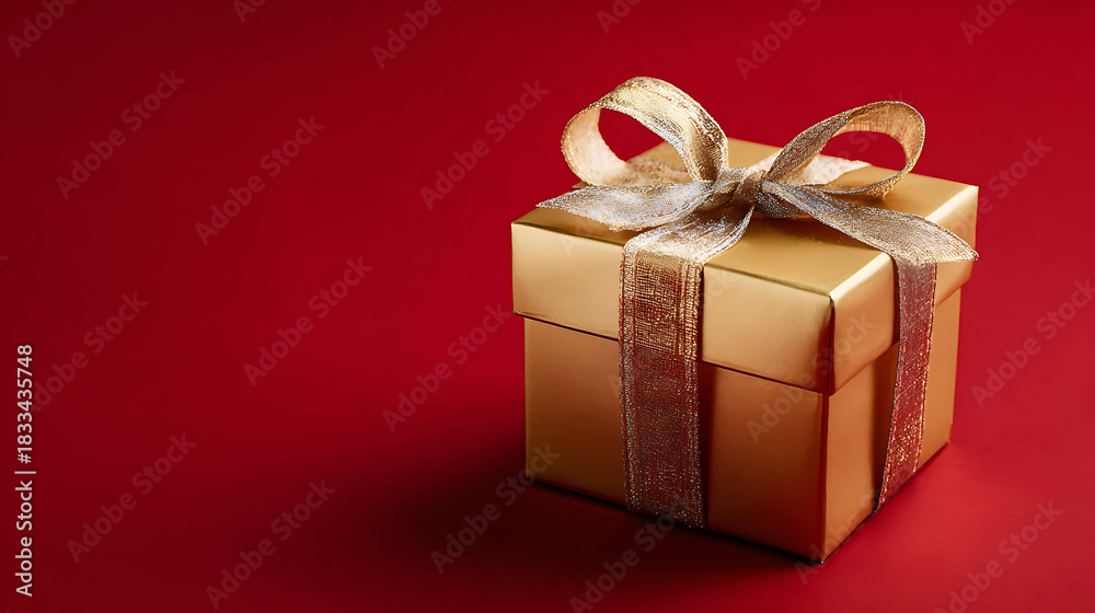 Obraz premium Festive Golden Gift Box for Christmas Advertising