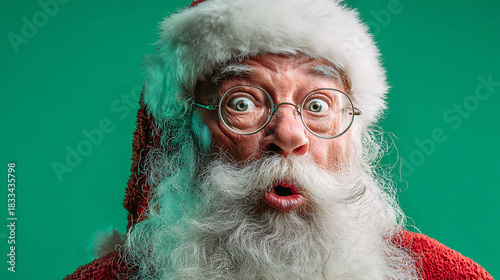 Advertising photo of Santa Claus with surprised expression