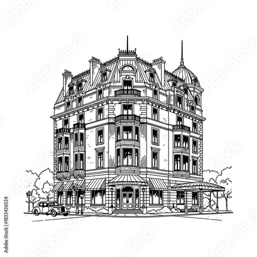 Engraving of a hotel.
