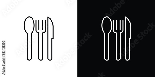 Spoon forks and knife icons isolated outline vector icon with editable stroke