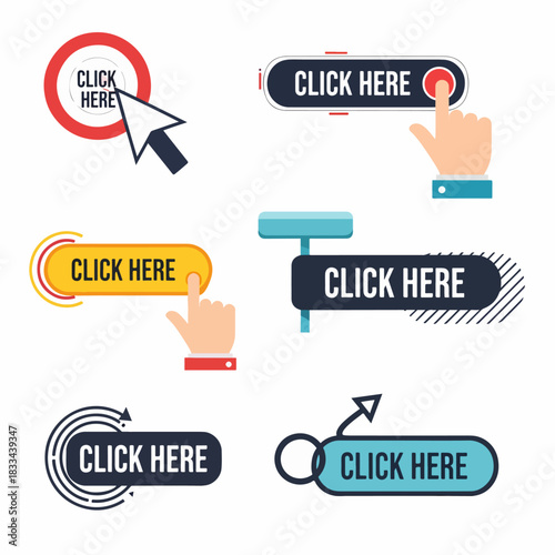 Click here buttons, set of buttons