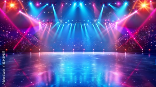 A Vibrant Ice Rink adorned with Colorful Lights, Creating Stunning Reflections all around