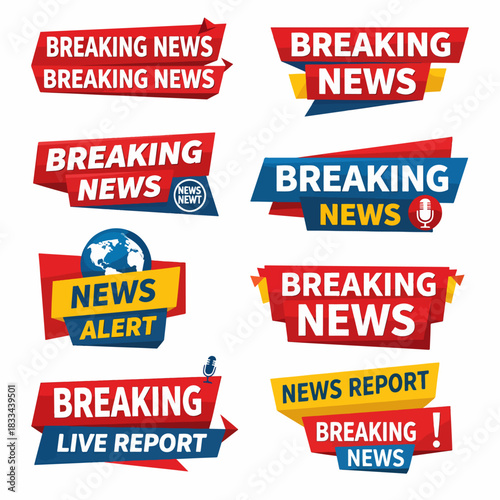 Breaking news bars. Text frames bar, banners or name strip for tv sports title. Modern broadcast header, video stream or show recent vector element