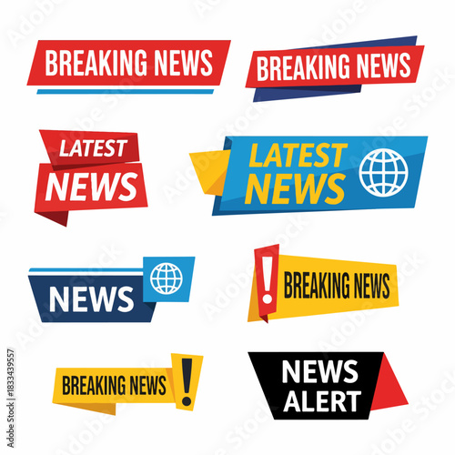 Breaking News Design Symbol For Digital Media, set of labels