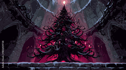 Dark Evil Christmas tree Vector Fantasy Illustration
