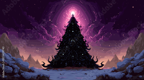 Dark Evil Christmas tree Vector Fantasy Illustration