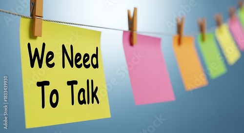 Crucial 'We Need To Talk' message on a bright yellow note, signaling essential communication and upcoming discussions