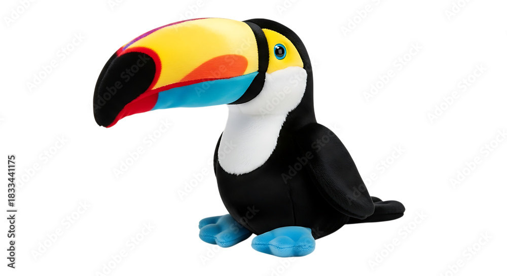 Naklejka premium Plush Toucan Toy with Large Colorful Beak and Black Body bird plush toy