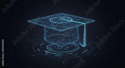 Futuristic digital graduation cap hologram