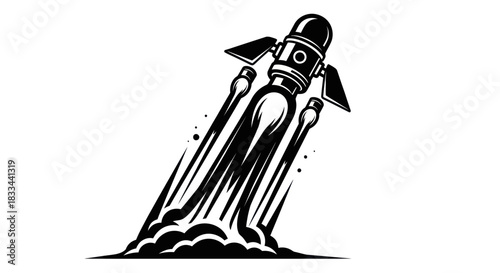 Stylized Rocket Launching with Flames and Smoke Trail.