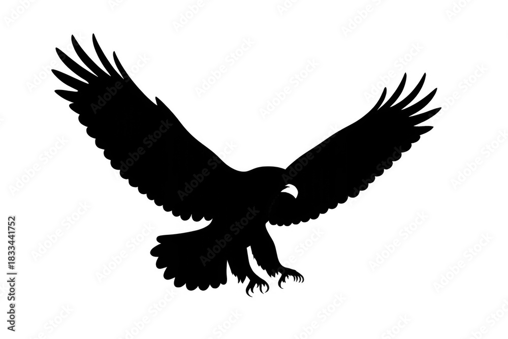 Fototapeta premium Eagle bird of prey silhouette with outstretched wings, vector art symbolizing freedom and power on transparent background