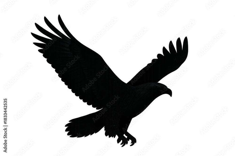 Obraz premium Black flying eagle silhouette with wings spread on transparent background representing power and freedom