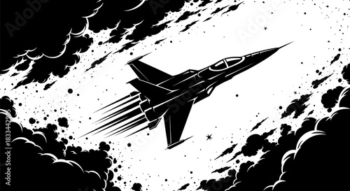 Jet fighter soaring through the sky with speed and power.