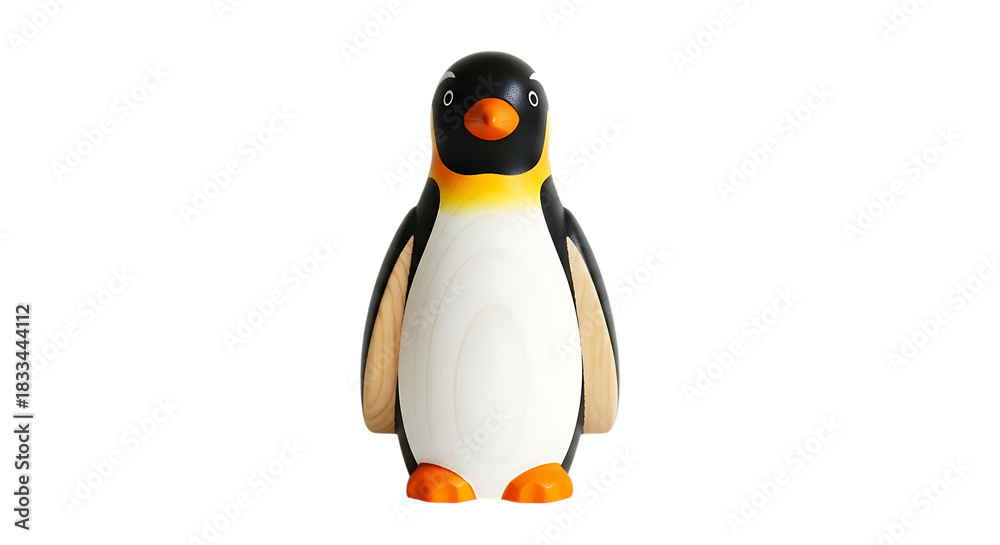 Obraz premium A cute plush toy penguin standing against a black background