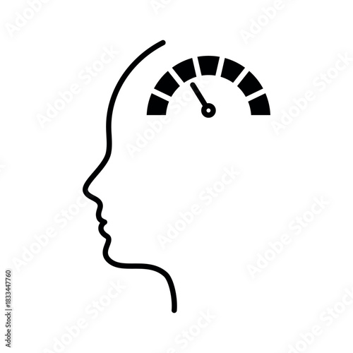 Potential icon Human head with mental gauge icon representing cognitive load focus level mindset measurement intelligence indicator psychological capacity concept personal development monitoring