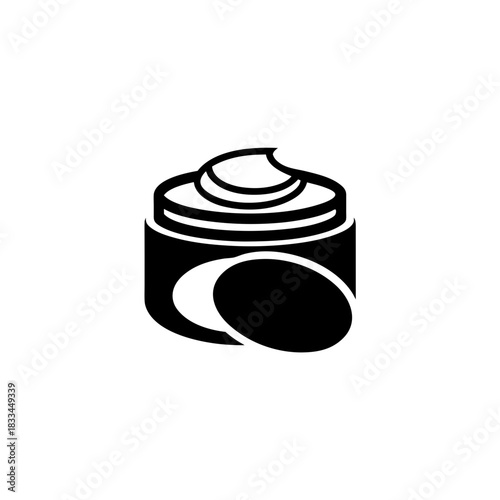 Container of cream with opened lid on transparent background silhouette