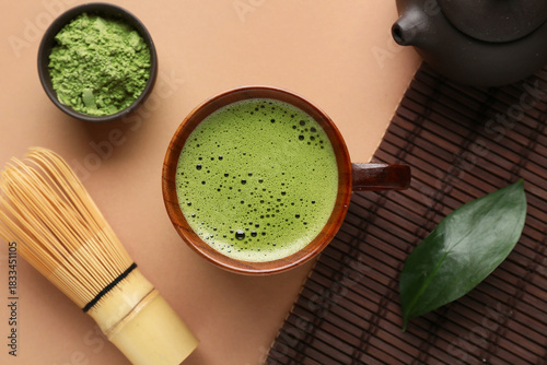 Cup of fresh matcha tea wit...