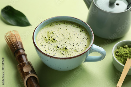 Cup of fresh matcha tea wit...