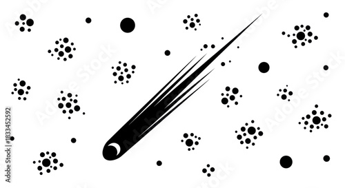 Stylized Black and White Comet Streaking Through Space.